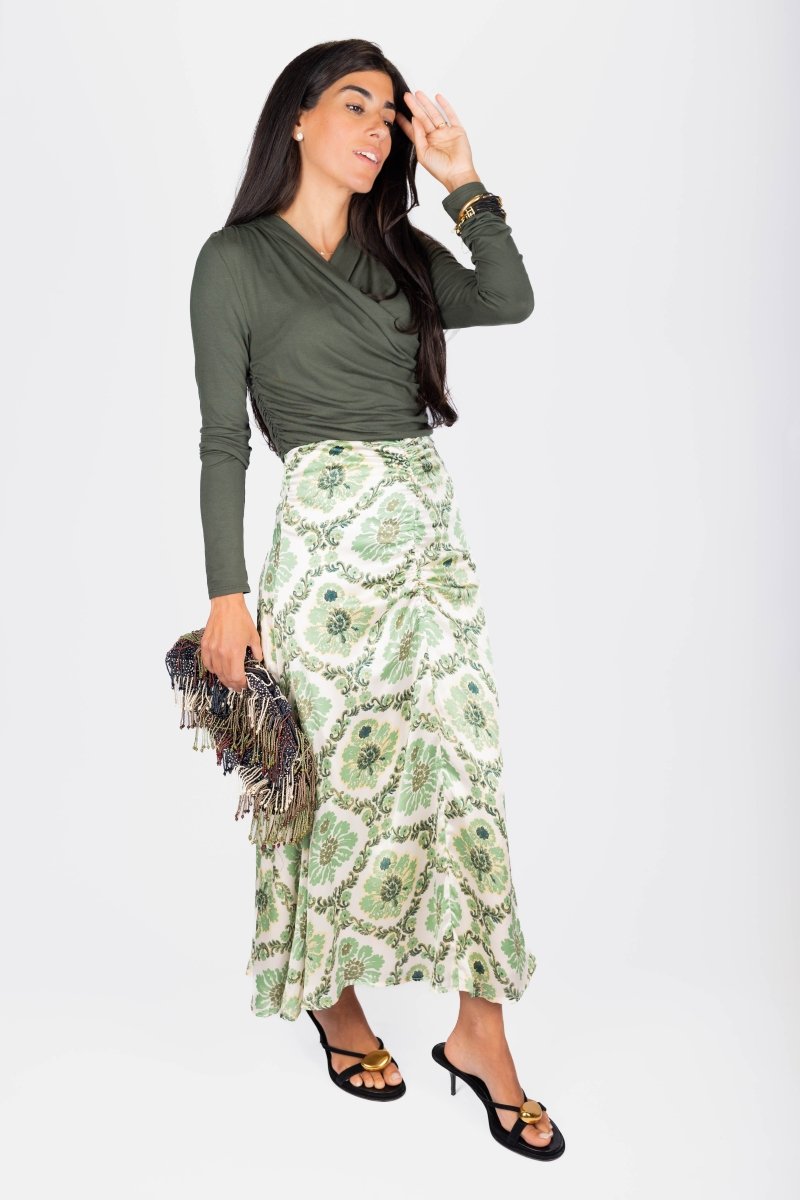 Sylvie Skirt (Green Flower) - Skirt - Yakira Bella