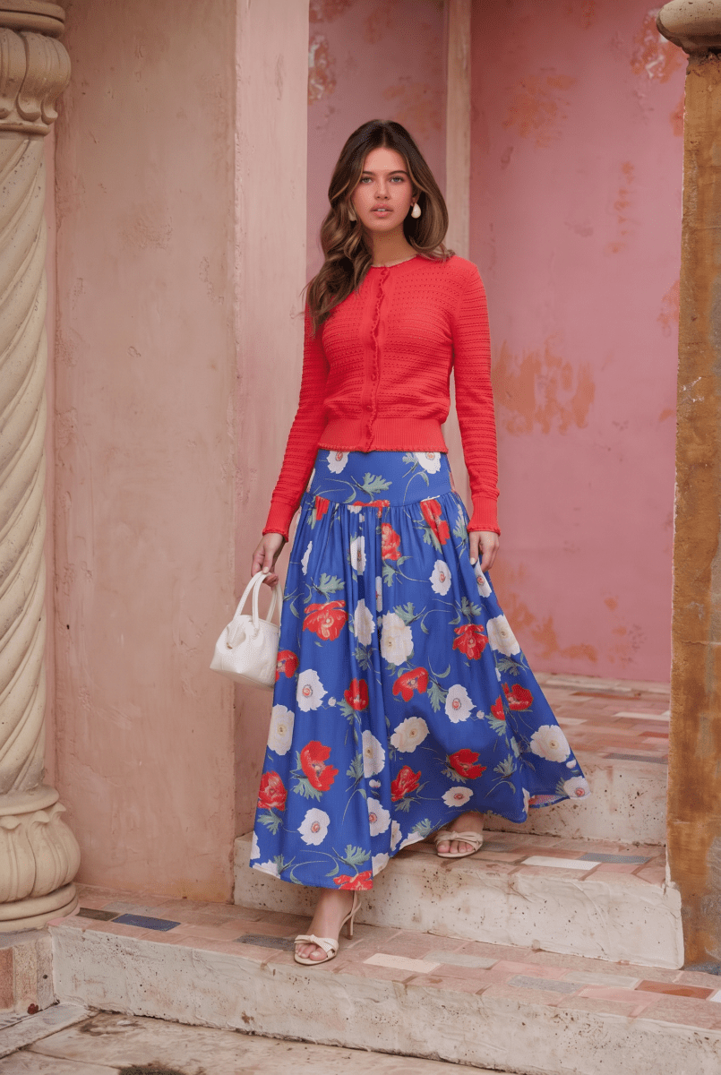 Tansy Skirt (Blue Flower) - Skirt - Yakira Bella
