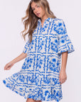 Lola Dress (White Blue)