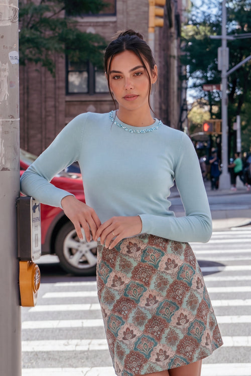 Cornelia Top (Mint) + Roselle Skirt (Mint/Brown)