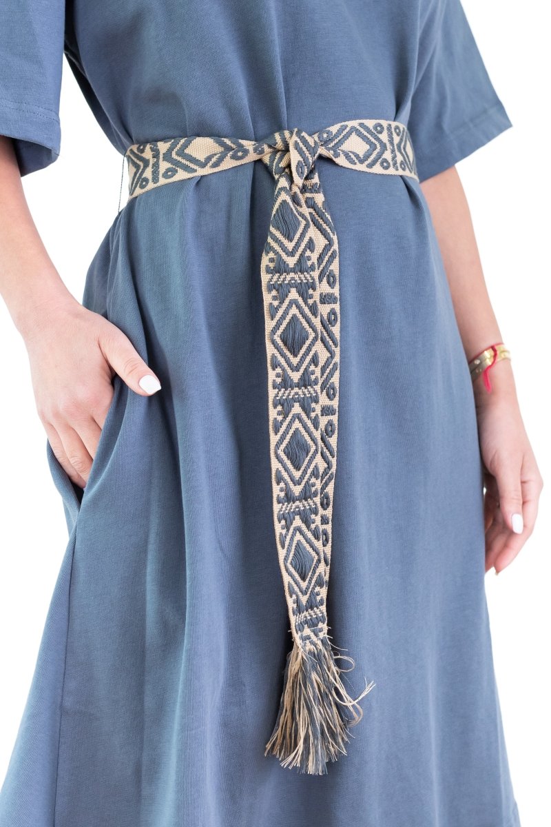 ZAHRA DRESS (GREY/BLUE) 41" - Dress - Yakira Bella