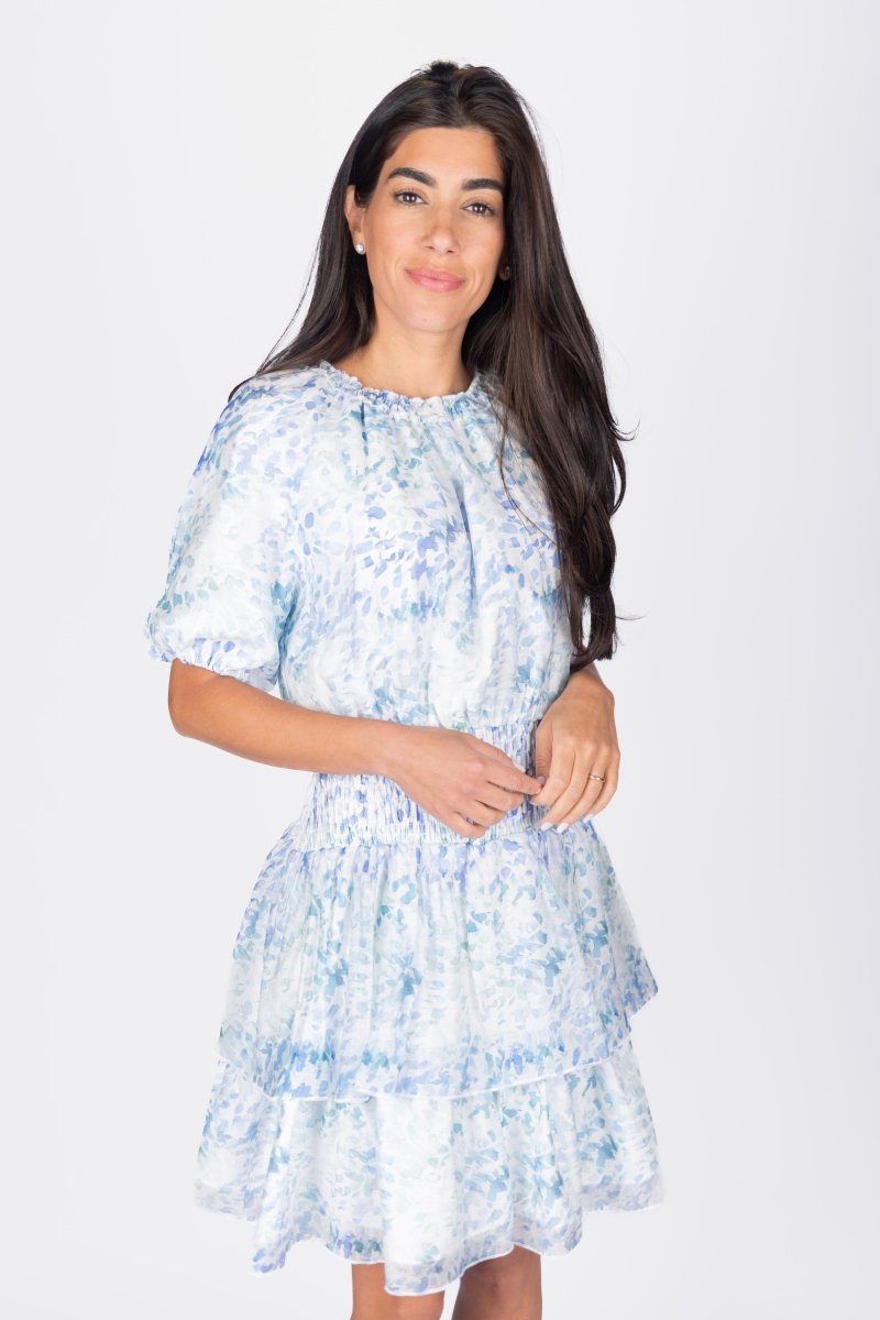 ZENA DRESS SHORT SLEEVE 36&quot; (BLUE/MULTI) - Dress - Yakira Bella