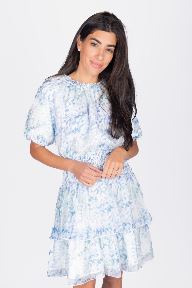 ZENA DRESS SHORT SLEEVE 36&quot; (BLUE/MULTI) - Dress - Yakira Bella