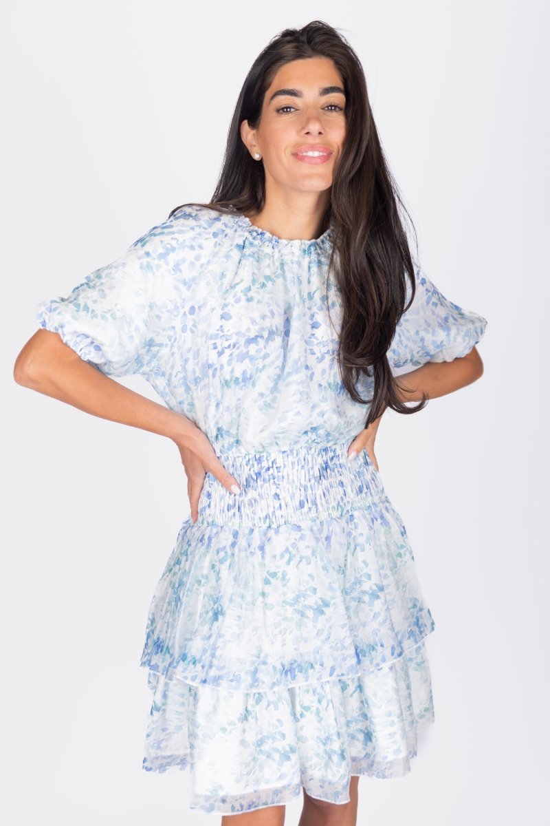 ZENA DRESS SHORT SLEEVE 36&quot; (BLUE/MULTI) - Dress - Yakira Bella