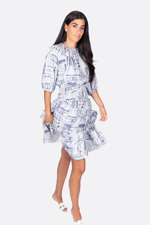 ZENA DRESS SHORT SLEEVE 36" (NAVY PATTERN) - Dress - Yakira Bella