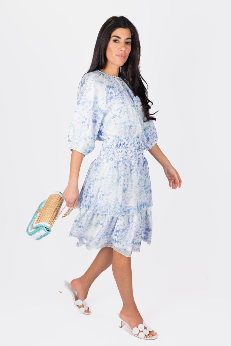 ZENA DRESS SHORT SLEEVE 39&quot; (BLUE/MULTI) - Dress - Yakira Bella