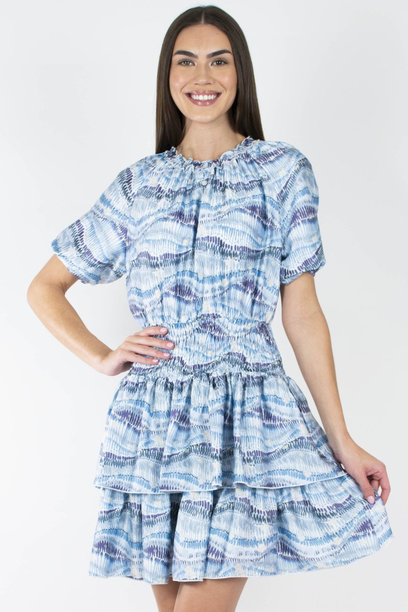 Zena Dress Short Sleeve (Blue Pattern) 36&quot; - Dress - Yakira Bella