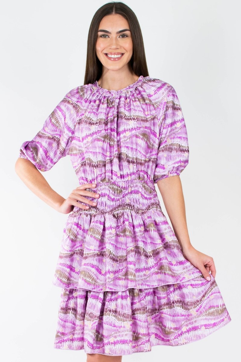 ZENA DRESS Short Sleeve (PURPLE PATTERN) 39&quot; - Dress - Yakira Bella