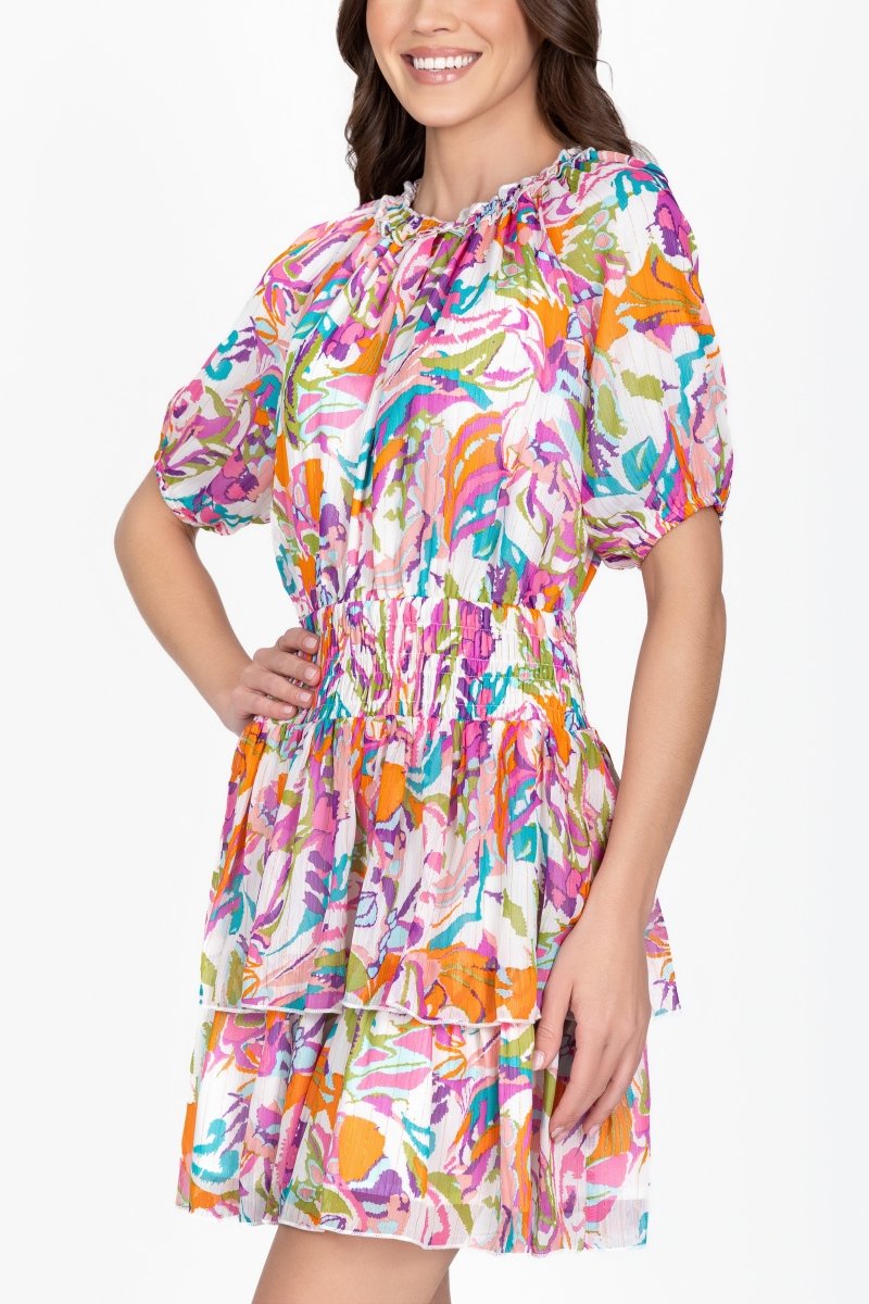 ZENA DRESS Short Sleeve (WHITE PATTERN) 36" - Dress - Yakira Bella