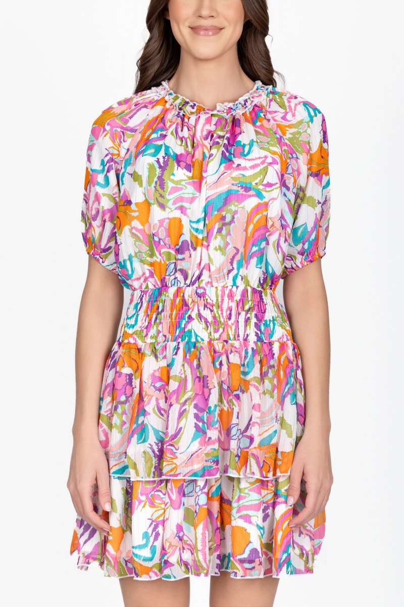 ZENA DRESS Short Sleeve (WHITE PATTERN) 36" - Dress - Yakira Bella