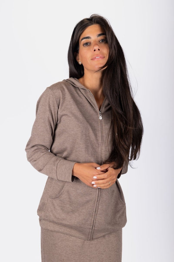 Zip - Up Cardigan (Brown) - Top - Yakira Bella