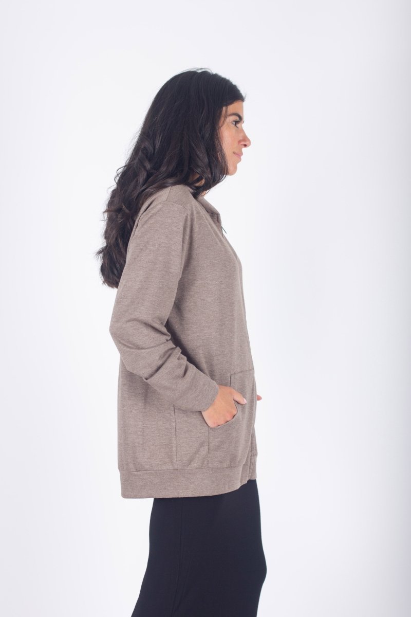 ZIP - UP CARDIGAN (BROWN) - Top - Yakira Bella