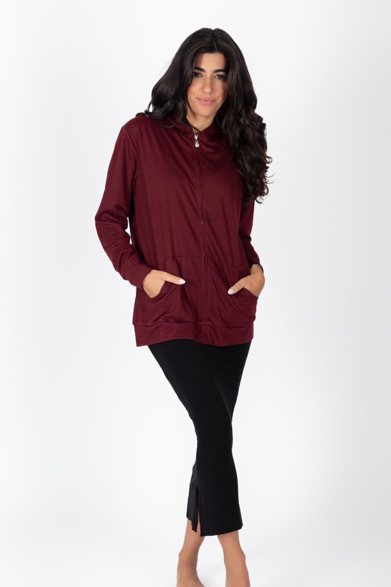 ZIP - UP CARDIGAN (BURGUNDY) - Top - Yakira Bella