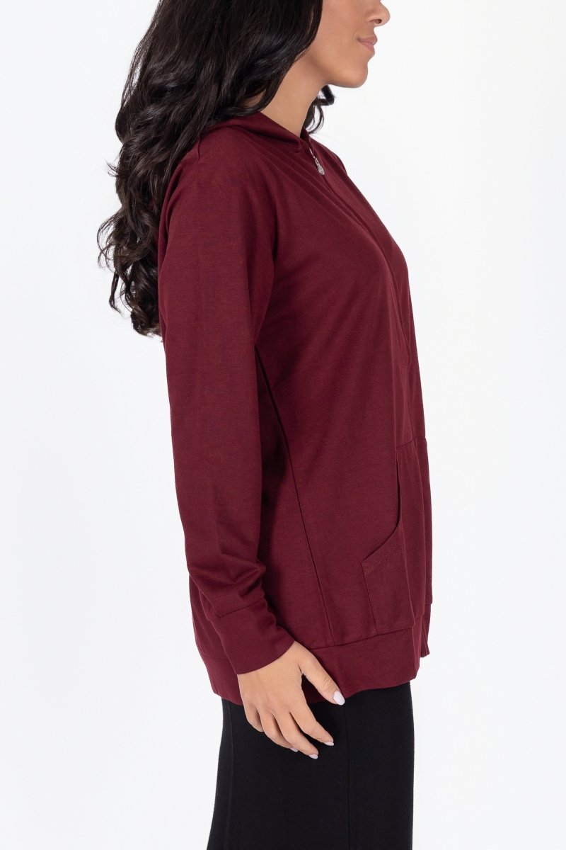 ZIP - UP CARDIGAN (BURGUNDY) - Top - Yakira Bella