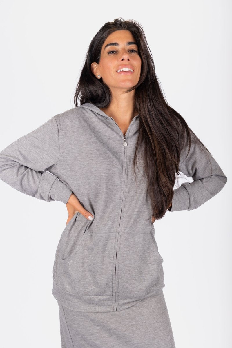 Zip - Up Cardigan (Grey) - Top - Yakira Bella